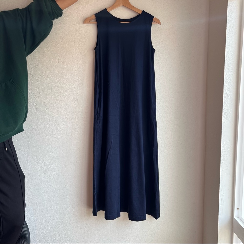 Uniqlo Navy Cotton Crew Neck Sleeveless Ankle Length Dress size Small